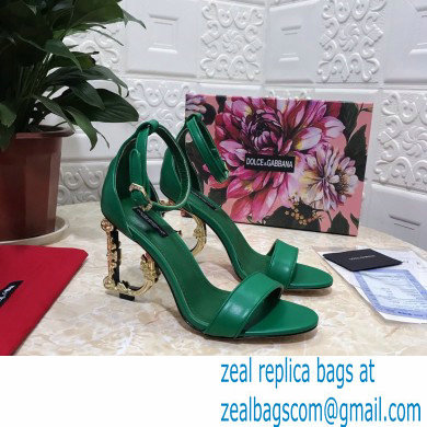 Dolce  &  Gabbana Heel 10.5cm Leather Sandals Green with Baroque D & G Heel 2021